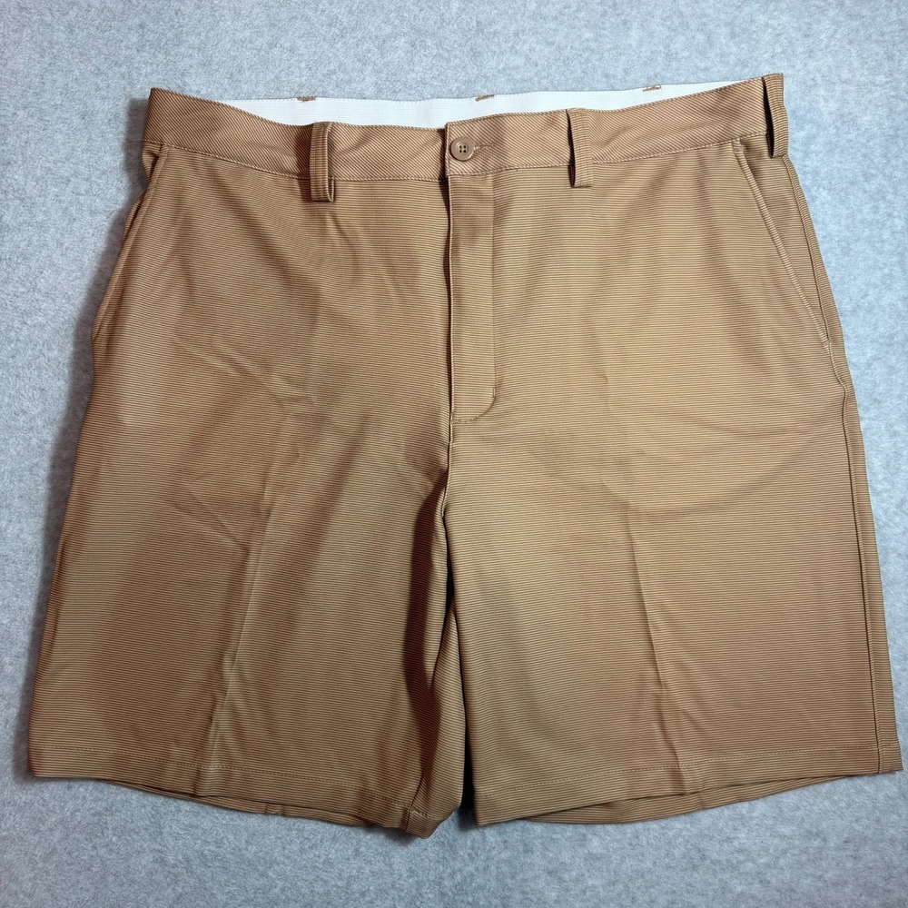 Reebok Golf Mens Flat Front Performance Golf Shorts Size 44 Tan Khaki stripe